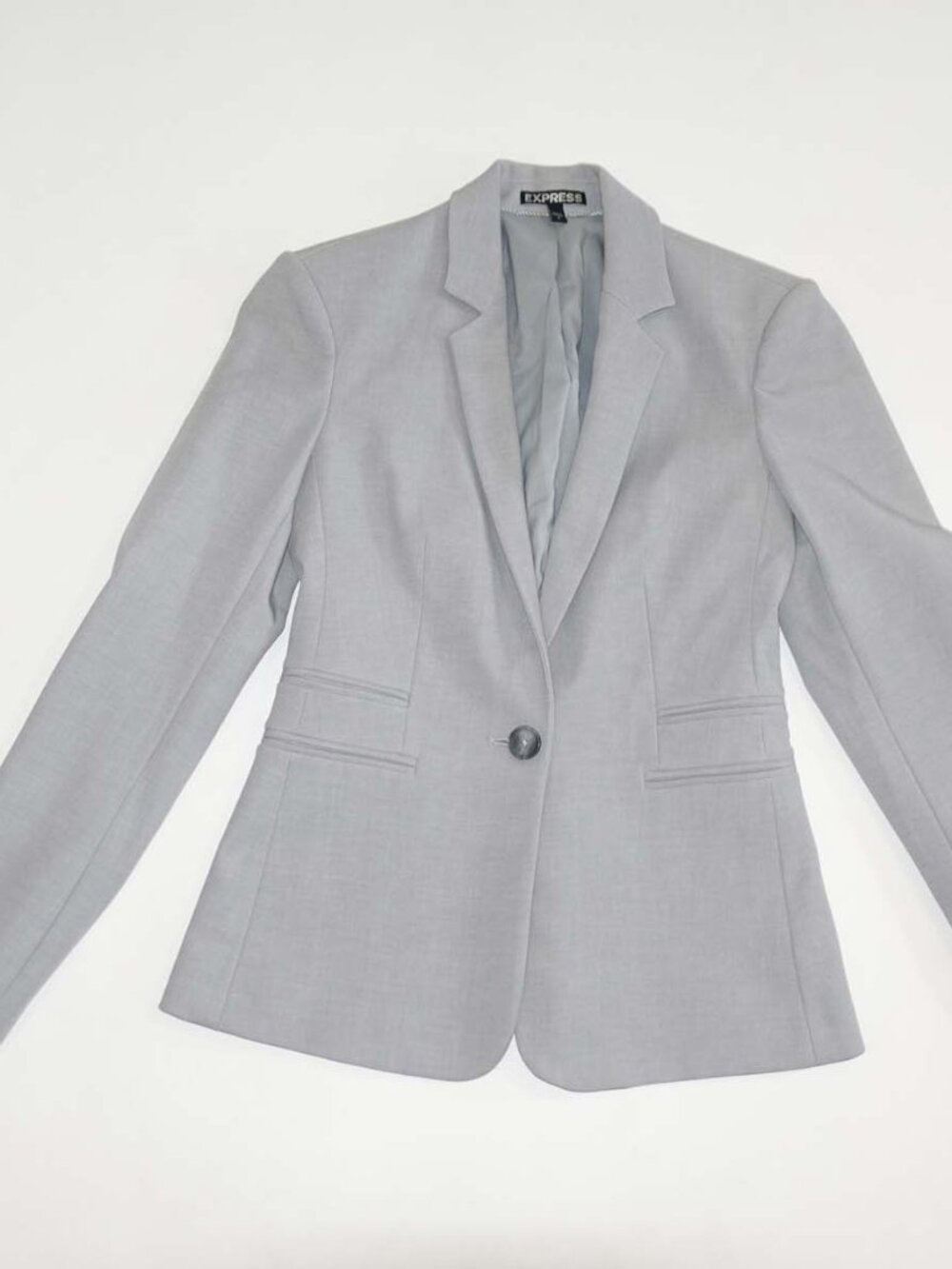 Express Women's 1 Button Blazer Jacket Size 0 Light Gray Suit Coat Lined